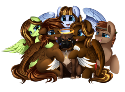 Size: 3550x2609 | Tagged: safe, artist:pridark, oc, oc only, dog, pony, commission, female, halo, high res, male, ocs everywhere, simple background, stallion, transparent background