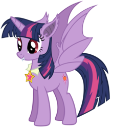 Size: 3823x4334 | Tagged: safe, artist:andoanimalia, gameloft, twilight sparkle, alicorn, bat pony, bat pony alicorn, pony, g4, night of the living apples, spoiler:comic, spoiler:comic33, absurd resolution, bat ponified, cute, eye color change, fangs, female, food, jewelry, mare, mobile game, orange, pendant, race swap, simple background, smiling, solo, transparent background, twiabetes, twibat, twilight sparkle (alicorn), vector