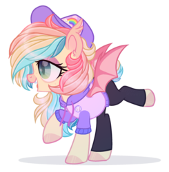 Size: 1024x1044 | Tagged: safe, artist:_spacemonkeyz_, oc, oc only, oc:bap, bat pony, pony, cap, clothes, female, hat, mare, pants, simple background, solo, sweater, transparent background
