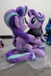 Size: 1364x2048 | Tagged: safe, photographer:alroqu7, princess luna, starlight glimmer, pony, g4, boop, duality, duo focus, female, hug, irl, noseboop, oh no, photo, plushie