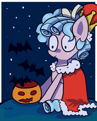Size: 4000x5000 | Tagged: safe, artist:lunawoonanight, cozy glow, bat, pegasus, pony, g4, absurd resolution, cape, clothes, costume, crown, female, halloween, holiday, jewelry, night, nightmare night costume, pumpkin, pumpkin bucket, regalia, robe, solo