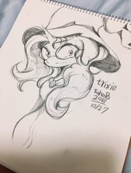 Size: 750x992 | Tagged: safe, artist:tohupo, trixie, pony, unicorn, g4, clothes, female, glasses, hat, solo, traditional art, trixie's hat