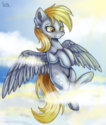 Size: 3159x3739 | Tagged: safe, artist:ilynalta, derpy hooves, pegasus, pony, g4, cloud, female, flying, high res, mare, solo