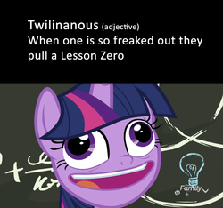 Size: 1280x1200 | Tagged: safe, edit, edited screencap, screencap, twilight sparkle, alicorn, pony, best gift ever, chalkboard, derp, discovery family logo, faic, female, misspelling, pudding face, solo, twilight snapple, twilight sparkle (alicorn), twilynanas