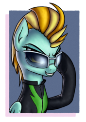 Size: 2749x3888 | Tagged: safe, artist:koshakevich, lightning dust, pegasus, pony, g4, the washouts (episode), awesome, clothes, cool, female, glasses, high res, mare, simple background, smiling, solo, sunglasses, transparent background, uniform, washouts uniform
