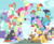 Size: 1006x830 | Tagged: safe, screencap, auburn vision, autumn leaf, berry bliss, bon bon, candy apples, caramel, daisy, dark moon, flower wishes, graphite, huckleberry, lyra heartstrings, mochaccino, november rain, peppermint goldylinks, pinkie pie, rainbow stars, rare find, roseluck, silver script, sweetie drops, earth pony, pegasus, pony, unicorn, g4, my little pony best gift ever, acrobatics, apple family member, background pony, clothes, eyes closed, female, friendship student, hat, male, mare, pony pyramid, scarf, snow, stallion, striped scarf, winter outfit