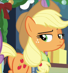 Size: 600x648 | Tagged: safe, screencap, applejack, g4, my little pony best gift ever, animated, applebutt, butt, clothes, cropped, female, gif, plot, raised eyebrow, solo focus, walking, winter outfit