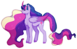 Size: 1280x823 | Tagged: safe, artist:elf-hollow, twilight sparkle, alicorn, pony, g4, colored horn, colored wings, curved horn, ethereal mane, female, flowing mane, gradient wings, horn, mare, older, simple background, solo, starry mane, transparent background, twilight sparkle (alicorn), two toned wings, ultimate twilight