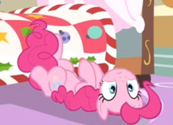 Size: 534x387 | Tagged: safe, screencap, pinkie pie, earth pony, pony, g4, my little pony best gift ever, cropped, cute, diapinkes, female, mare, solo, upside down