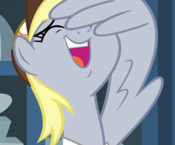 Size: 1119x925 | Tagged: safe, screencap, derpy hooves, pegasus, pony, best gift ever, g4, cropped, cute, derpabetes, eyes closed, facewing, female, joy, laughing, mailmare, mare, mummy red girl is red, mummy she pushed red, open mouth, reaction image, rugrats, solo, wing hands