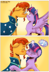 Size: 1426x2104 | Tagged: safe, artist:saturdaymorningproj, sunburst, twilight sparkle, alicorn, pony, g4, comic, female, glasses, kissing, male, mare, ship:twiburst, shipping, stallion, straight, twilight sparkle (alicorn)