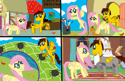 Size: 3648x2346 | Tagged: safe, artist:sb1991, oc, oc:film reel, pegasus, pony, g4, autumn, candy, clothes, comic, costume, decoration, fanfic art, fluttershy's cottage, fluttershy's cottage (interior), food, glue, halloween, high res, holiday, knight, link in description, nightmare night, ponyville, story art