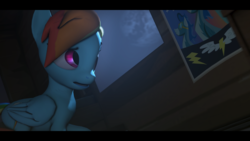 Size: 2560x1440 | Tagged: safe, artist:jollyoldcinema, rainbow dash, pony, g4, 3d, female, night, regret, solo, wonderbolts, wonderbolts poster