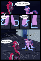 Size: 4750x7000 | Tagged: safe, artist:chedx, tempest shadow, twilight sparkle, alicorn, pony, comic:the storm kingdom, g4, my little pony: the movie, absurd resolution, alternate hairstyle, alternate timeline, alternate universe, bad end, comic, female, general tempest shadow, glowing scar, horn, magic, mare, tempest gets her horn back, the bad guy wins, twilight sparkle (alicorn)