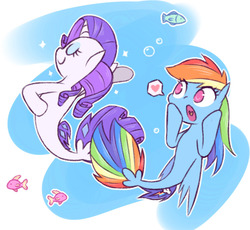 Size: 963x885 | Tagged: safe, artist:raridashdoodles, rainbow dash, rarity, fish, pegasus, pony, seapony (g4), unicorn, g4, my little pony: the movie, bubble, eyes closed, fabulous, female, fin wings, fins, fish tail, flowing tail, heart, horn, lesbian, ocean, open mouth, seaponified, seapony rainbow dash, seapony rarity, ship:raridash, shipping, smiling, species swap, tail, underwater, water, wings