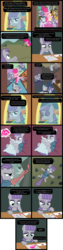 Size: 2000x7926 | Tagged: safe, artist:magerblutooth, cloudy quartz, igneous rock pie, limestone pie, marble pie, maud pie, pinkie pie, earth pony, pony, g4, balloon, cake, comic, crying, envelope, food, letter, pillow, rock, rock farm, tears of anger, thought bubble, train, waving