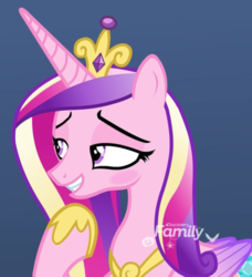 Size: 424x465 | Tagged: safe, screencap, princess cadance, alicorn, pony, g4, my little pony best gift ever, blushing, cropped, crown, discovery family logo, female, hoof shoes, jewelry, mare, regalia, solo, tiara