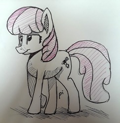 Size: 773x796 | Tagged: safe, artist:post-it, cheerilee, earth pony, pony, g4, female, ink drawing, inktober, mare, monochrome, simple background, sketch, smiling, solo, traditional art, white background