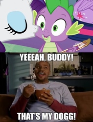 Size: 708x933 | Tagged: safe, edit, edited screencap, screencap, rarity, spike, dragon, pony, unicorn, g4, my little pony best gift ever, cereal, cheek kiss, discovery family logo, female, food, guitar, kissing, male, meme, reaction image, scrubs, shipping fuel, that's my x, winged spike, wings