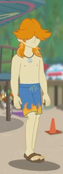 Size: 181x497 | Tagged: safe, screencap, valhallen, blue crushed, equestria girls, equestria girls series, g4, background human, clothes, cropped, feet, jewelry, legs, male, male feet, male nipples, necklace, nipples, partial nudity, sandals, shorts, solo, swimming trunks, toes, topless
