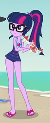 Size: 246x596 | Tagged: safe, screencap, sci-twi, twilight sparkle, equestria girls, equestria girls specials, g4, my little pony equestria girls: better together, my little pony equestria girls: forgotten friendship, clothes, cropped, feet, female, flip-flops, geode of telekinesis, legs, magical geodes, ponytail, sandals, sci-twi swimsuit, solo, swimsuit