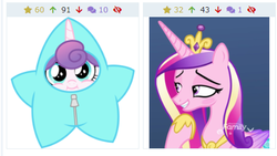 Size: 440x248 | Tagged: safe, screencap, princess cadance, princess flurry heart, alicorn, pony, derpibooru, g4, my little pony best gift ever, female, hoof shoes, juxtaposition, juxtaposition win, mama cadence, mare, meme, meta, mother and daughter, motherly, motherly love, star flurry heart