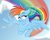 Size: 2500x2000 | Tagged: safe, artist:jen-neigh, rainbow dash, pegasus, pony, g4, female, flying, high res, lidded eyes, rainbow trail, solo, spread wings, wings