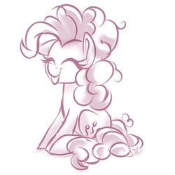 Size: 2000x2000 | Tagged: safe, artist:jen-neigh, pinkie pie, earth pony, pony, g4, :p, eyes closed, female, high res, mare, messy mane, monochrome, silly, sitting, smiling, solo, tongue out