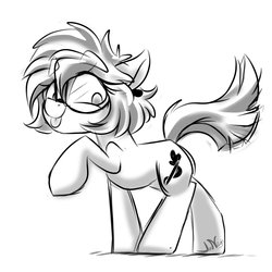 Size: 2000x2000 | Tagged: safe, artist:jen-neigh, oc, oc only, oc:jen-neigh, earth pony, pony, :p, female, glasses, high res, lineart, raised leg, silly, solo, tongue out