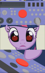 Size: 1080x1769 | Tagged: safe, artist:forgalorga, editor:apex soundwave, twilight sparkle, alicorn, pony, unicorn, twilight and the strange castle, g4, big red button, buttons, female, mare, meme, solo, template, this will not end well