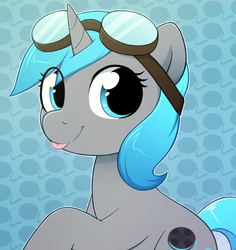 Size: 839x889 | Tagged: safe, oc, oc only, oc:rym, pony, unicorn, :p, cute, female, goggles, mare, silly, solo, tongue out