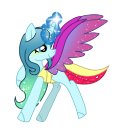 Size: 768x768 | Tagged: dead source, safe, artist:awoomarblesoda, queen chrysalis, changedling, pony, g4, ethereal mane, female, glowing horn, horn, magic, magic aura, purified chrysalis, simple background, solo, starry mane, starry wings, transparent background