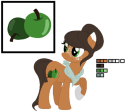 Size: 536x480 | Tagged: dead source, safe, artist:awoomarblesoda, oc, oc only, oc:ginger gold, earth pony, pony, female, mare, offspring, parent:applejack, parent:trouble shoes, parents:troublejack, reference sheet, simple background, solo, transparent background