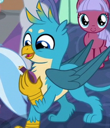 Size: 230x268 | Tagged: safe, screencap, gallus, gooseberry, silverstream, griffon, pony, a matter of principals, g4, background pony, claws, cropped, cute, daaaaaaaaaaaw, female, filly, foal, friendship student, gallabetes, happy, male, paws, smiling, tail, wings