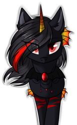 Size: 861x1400 | Tagged: safe, artist:lazycloud, oc, oc:rizzia, pony, unicorn, vampire, vampony, clothes, costume, eye clipping through hair, female, mare, nightmare night costume, red and black oc, simple background, solo, transparent background