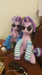 Size: 1152x2048 | Tagged: safe, photographer:atbuckweiser, starlight glimmer, project seaponycon, g4, clothes, duality, female, irl, photo, plushie, self ponidox, singapore, socks, striped socks, sunglasses