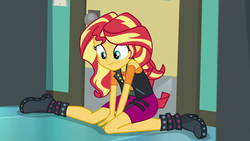 Size: 1920x1080 | Tagged: safe, screencap, sunset shimmer, equestria girls, equestria girls specials, g4, my little pony equestria girls: better together, my little pony equestria girls: forgotten friendship, boots, female, sad, shoes, sitting, solo, sunsad shimmer