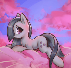 Size: 3198x3060 | Tagged: safe, artist:mirroredsea, marble pie, earth pony, pony, g4, cloud, cute, female, high res, looking at you, marblebetes, mare, pink cloud, solo, sweet dreams fuel