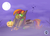 Size: 2048x1490 | Tagged: safe, oc, pony, vampire, candy, food, halloween, holiday, jack-o-lantern, moon, night, pumpkin