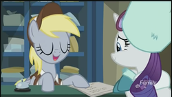 Size: 1280x720 | Tagged: safe, screencap, derpy hooves, rarity, g4, my little pony best gift ever, post office