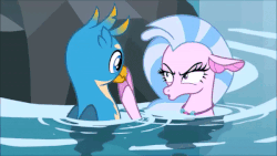 Size: 600x338 | Tagged: safe, screencap, fluttershy, gallus, silverstream, griffon, best gift ever, g4, what lies beneath, animated