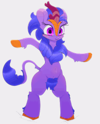 Size: 1027x1272 | Tagged: safe, artist:n0nnny, oc, oc:electric aura, kirin, g4, animated, belly, bipedal, blushing, cheek fluff, excessive pubic hair, female, flailing, fluffy, frame by frame, gif, horn, leg fluff, looking at you, noodle arms, pubic fluff, simple background, solo, tail fluff, white background