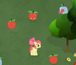 Size: 501x424 | Tagged: safe, gameloft, apple bloom, living apple, g4, night of the living apples, spoiler:comic, spoiler:comic32, spoiler:comic33, apple soldier, gameloft shenanigans, tree
