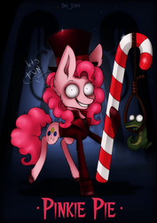 Size: 1280x1811 | Tagged: safe, artist:das_leben, gummy, pinkie pie, alligator, earth pony, pony, g4, candy, candy cane, clothes, crazy face, crossover, faic, female, food, insanity, noose, rope, solo, tim burton