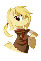 Size: 721x1075 | Tagged: safe, artist:pepooni, oc, oc only, oc:gearmaster rochal, pony, buck legacy, blonde, jabot, male, ponytail, red eyes, simple background, solo, transparent background, yellow hair