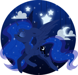 Size: 5000x4832 | Tagged: safe, artist:belka-sempai, princess luna, alicorn, pony, g4, absurd resolution, cloud, crescent moon, cute, cutie mark, eyes closed, female, flying, freckles, hooves, horn, lineless, mare, moon, night, simple background, solo, spread wings, stars, transparent background, wings