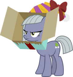 Size: 5710x6000 | Tagged: safe, artist:walrusinc, derpibooru exclusive, limestone pie, earth pony, pony, best gift ever, g4, absurd resolution, box, female, hat, limestone pie is not amused, mare, party hat, present, simple background, solo, transparent background, unamused, vector