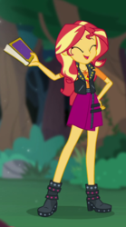 Size: 398x718 | Tagged: safe, screencap, sunset shimmer, equestria girls, equestria girls series, forgotten friendship, g4, book, cropped, female, geode of empathy, magical geodes, solo