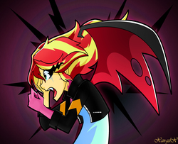 Size: 2422x1967 | Tagged: safe, artist:xan-gelx, sunset shimmer, equestria girls, g4, clothes, crying, female, jacket, leather jacket, solo, sunset satan, transformation