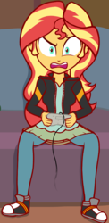 Size: 430x882 | Tagged: safe, artist:zharkaer, edit, sunset shimmer, equestria girls, g4, game stream, my little pony equestria girls: better together, leak, angry, controller, converse, cropped, female, frustrated, gamer sunset, gritted teeth, open mouth, psycho gamer sunset, shoes, sitting, sneakers, sunset's apartment, super nintendo, video game